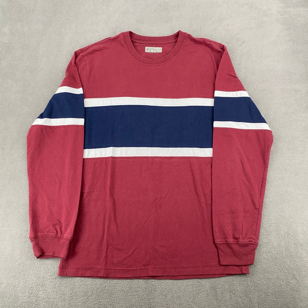 Charles And A Half Mens Long Sleeve Striped T-Shirt Burgundy Navy White Medium